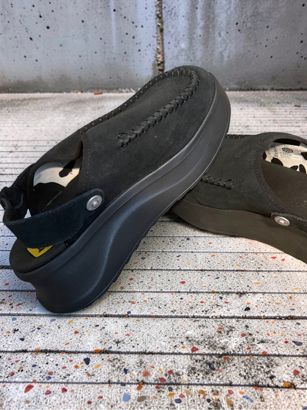 Hey Dude DelRay Black Platform Suede Mule Clogs